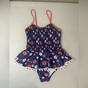Ruffle Girl Blue Floral Smocked One Piece Swimsuit Size 3XL/8